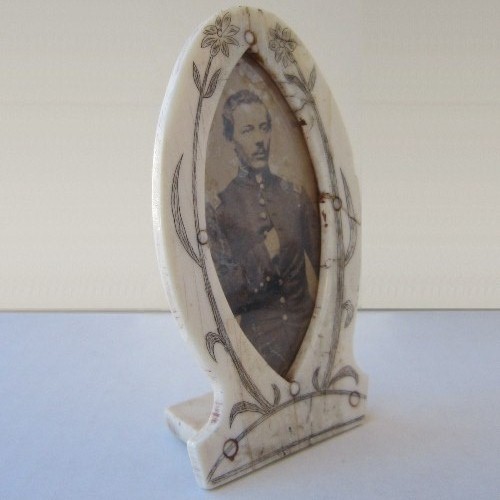 Civil War Union soldier albumen portrait in an ivory frame