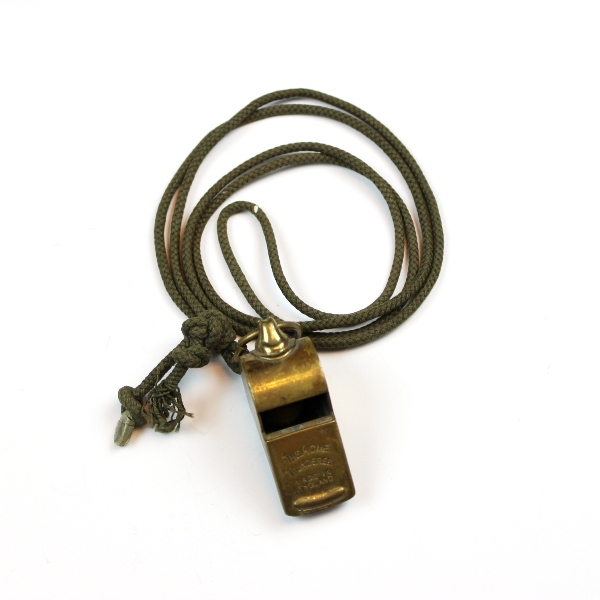 USAAF The Acme Thunderer solid brass whistle w/ OD cord