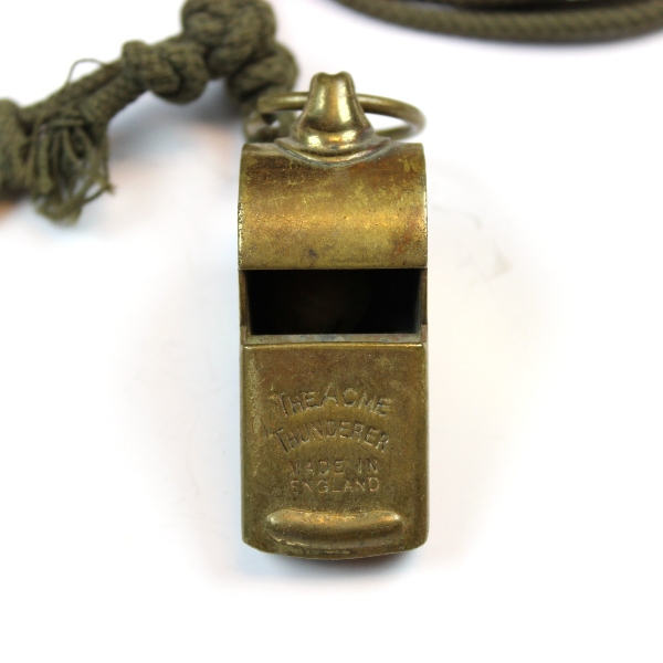 USAAF The Acme Thunderer solid brass whistle w/ OD cord