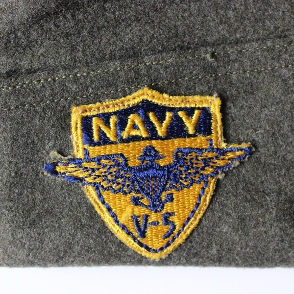 US Navy aviator green wool side cap w/ V5 program patch - 7 ¼