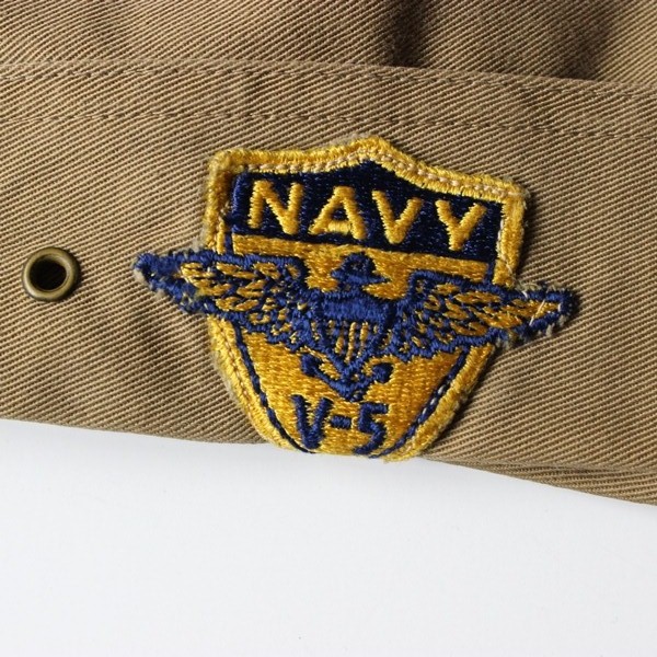 US Navy aviator tan canvas side cap w/ V5 program patch - 7 ¼