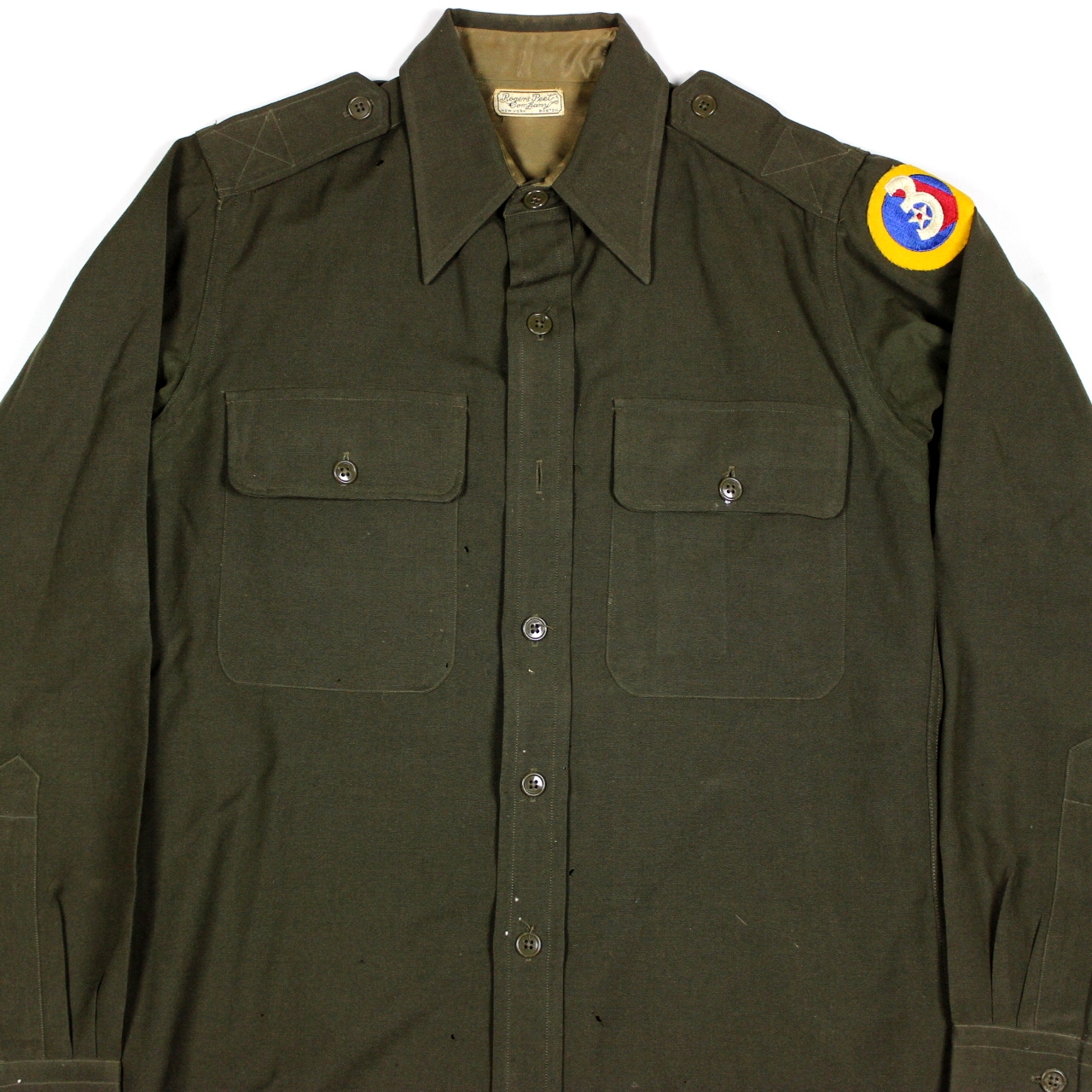 USAAF OD wool gabardine officers dress shirt - 15 x 32