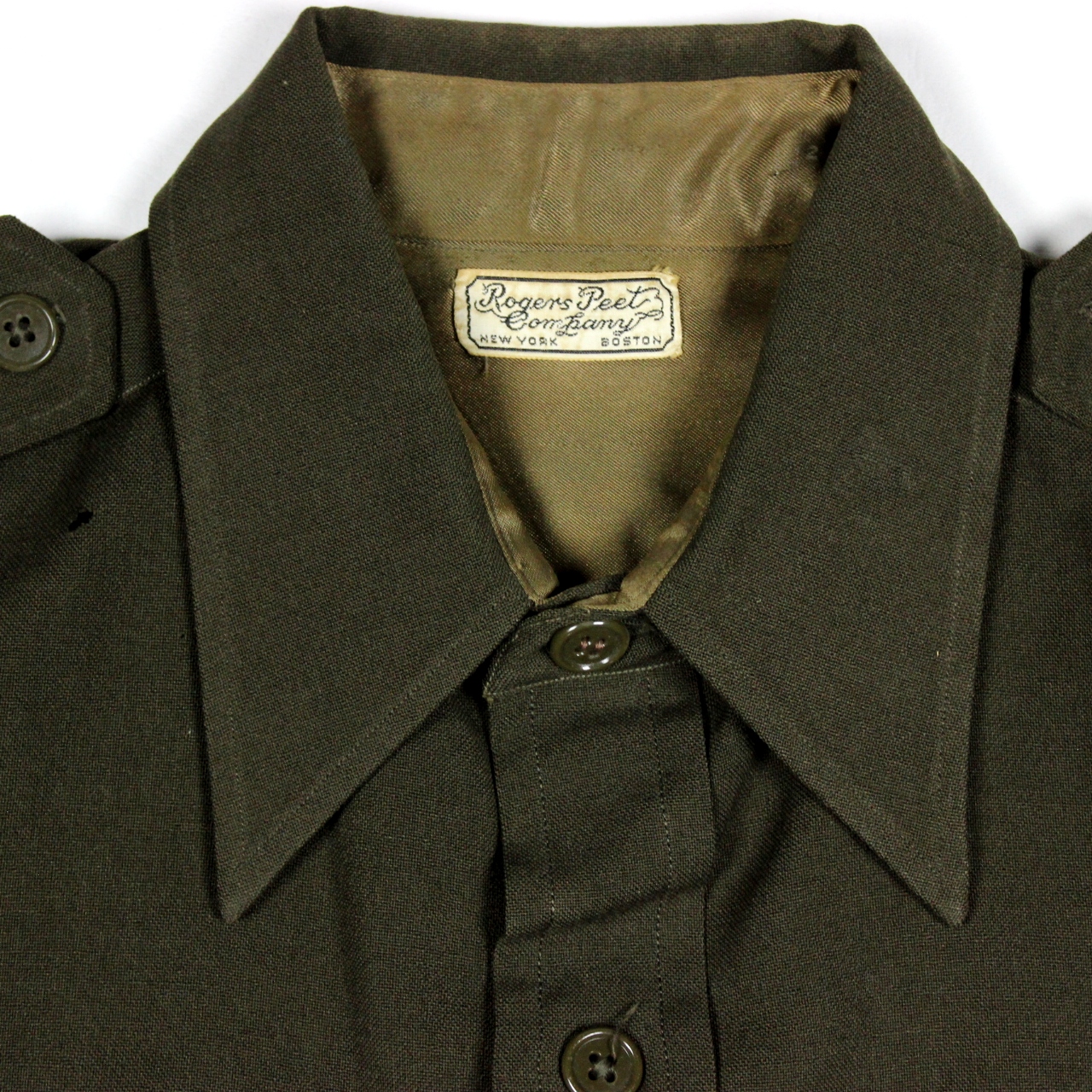 USAAF OD wool gabardine officers dress shirt - 15 x 32