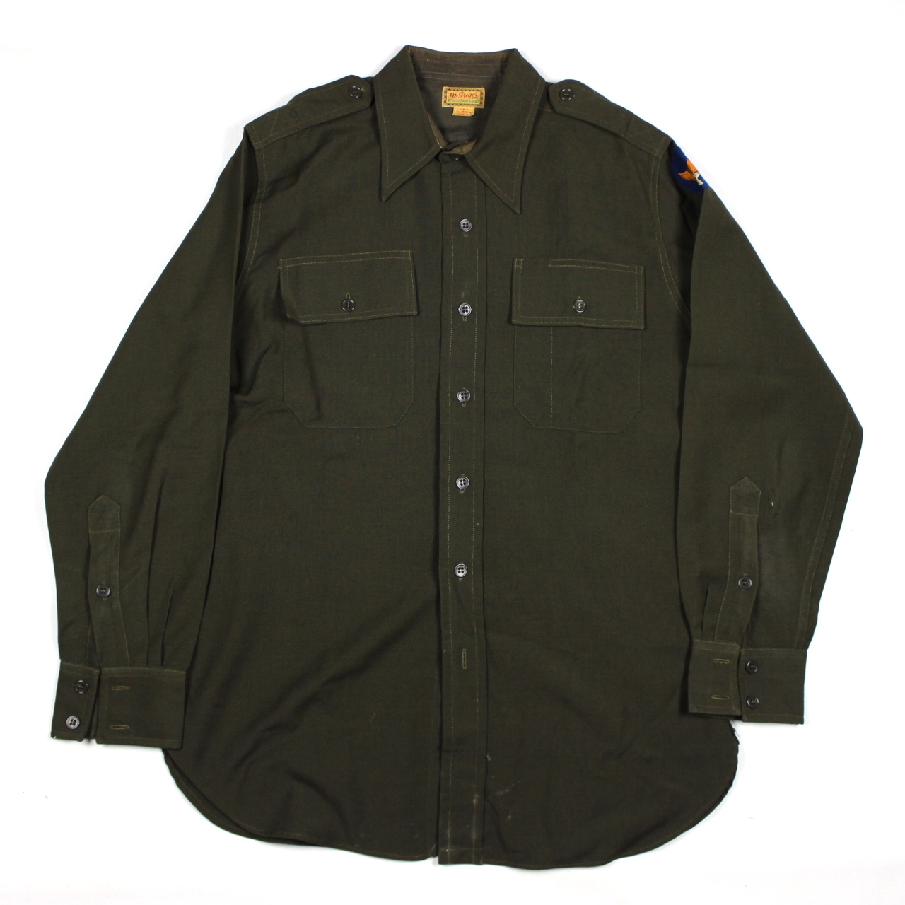 USAAF OD wool gabardine officers dress shirt - 15 x 32