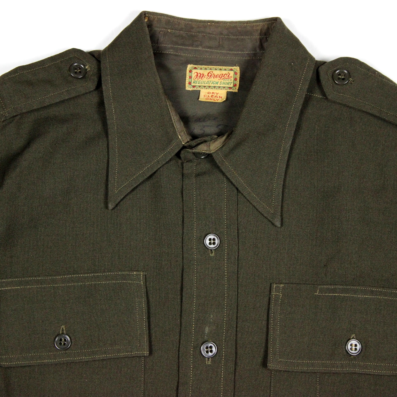 USAAF OD wool gabardine officers dress shirt - 15 x 32