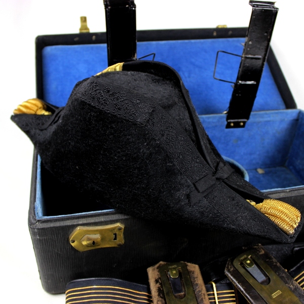 US Naval officer dress bicorn, epaulets, belt and cape