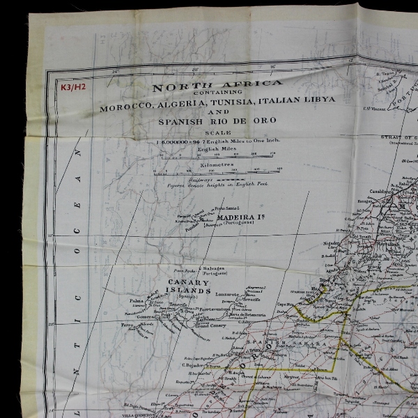 RAF Air Ministry K3/H2 escape silk map - Spain / N. Africa
