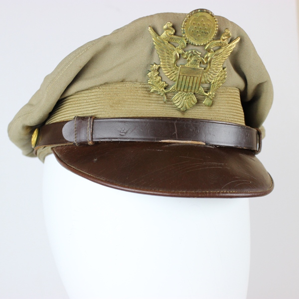 USAAF khaki / tan officer service cap - Dobbs crusher