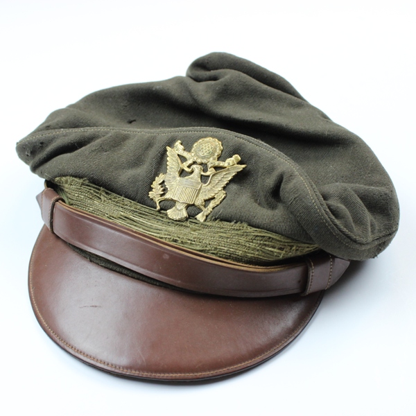 USAAF chocolate gabardine officer service cap - Delman crusher